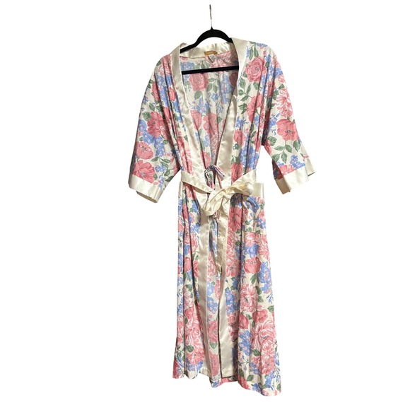 Cachet Other - Vintage Floral Robe Satin Trimmed Loungewear Belted Pockets Women's Large L